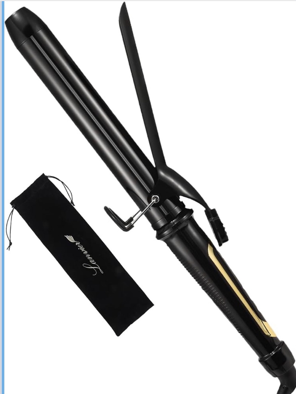 NIB Lanvier 1.25" Curling Iron,X Long Barrel,Heat Settings,Dual Voltage,Black